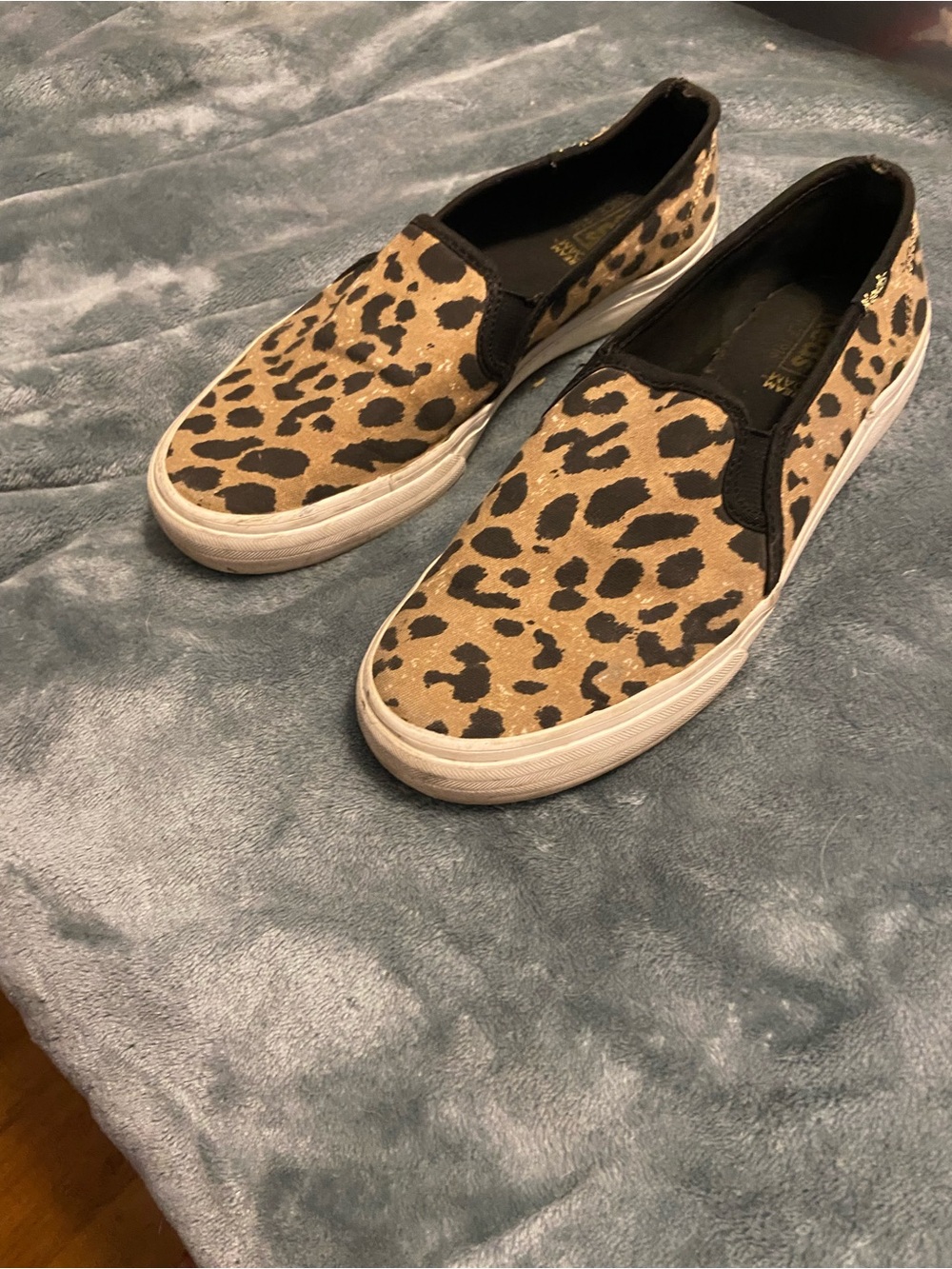Keds Leopard Print Slip-On Sneakers in Tan and Black